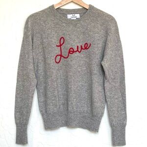 Magaschoni Sweater Women’s Medium Grey Red Cashmere "Love" Embroidery